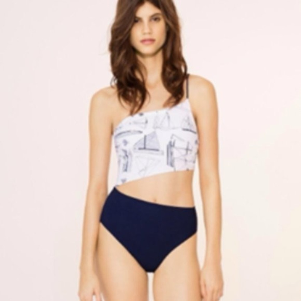 Tory Burch Blue and White Nautical One Piece Swimsuit